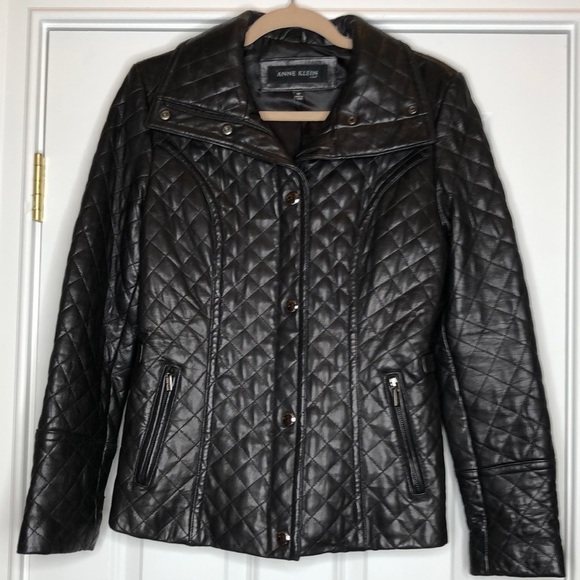 Anne Klein Quilted Leather Jacket Black Medium - Picture 1 of 15